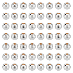 Серебро 60 шт. 925 бусины из стерлингового серебра, круглые, серебряные, 4x3.5 мм, отверстие : 1.5 мм