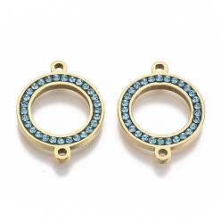 Синий Циркон 304 соединительные звенья нержавеющие, со стразами, кольцо, золотые, синий циркон, 21x16x2 мм, отверстие : 1.5 мм