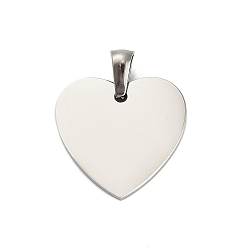Нержавеющая Сталь Цвет 304 подвески из нержавеющей стали для штамповки заготовок, анти-тускнение, сердце прелести, цвет нержавеющей стали, 20x20.5x2 мм, отверстие : 6x3 мм