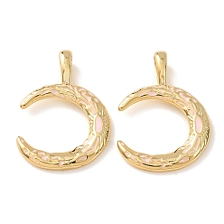 Pink Латунь эмаль подвески, прелести полумесяца, долговечный, реальный 18 k позолоченный, стойки покрытие, без свинца и без кадмия, розовые, 28x20x5.5 мм, отверстие : 6.5 мм