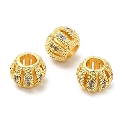 Golden Rack Plating Brass Cubic Zirconia Beads, Cadmium Free & Lead Free, Long-Lasting Plated, Grooved Hollow Rondelle, Golden, 8x6mm, Hole: 3.5mm