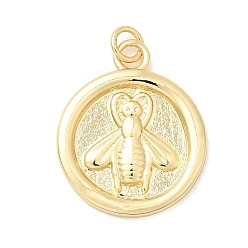 Настоящее золото 18K Плоские круглые подвески с пчелами из латуни, долговечный, стойки покрытие, без свинца и без кадмия, с целью перехода в кольце, реальный 18 k позолоченный, 23.5x19.5x2 мм, отверстие : 3 мм