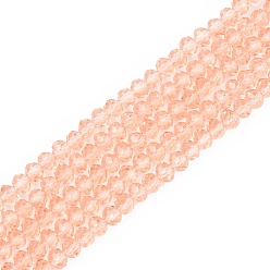 Salmon Glass Beads Strands, Faceted, Rondelle, Salmon, 8x6mm, Hole: 1mm, about 65~68pcs/strand, 15.7~16.1 inch(40~41cm)