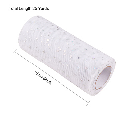 White Glitter Sequin Deco Mesh Ribbons, Tulle Fabric, Tulle Roll Spool Fabric For Skirt Making, White, 6 inch(15cm), about 25yards/roll(22.86m/roll)