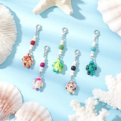 Turtle Синтетические бирюзовые подвески, с цинковым сплавом застежками омаров коготь, черепаха, 57~59 мм, 5 шт / комплект