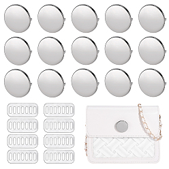 Platinum 16Pcs Alloy Blank Flat Round Label Tags, with Iron Shim, for Bag Making, Platinum, 30.5x2~14.5mm