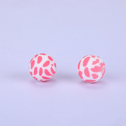 Pink Printed Round Silicone Focal Beads, Pink, 15x15mm, Hole: 2mm