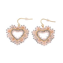 Multi-Moonstone Серьги-подвески из натурального драгоценного камня и стеклянного бисера в форме сердца, вакуумное покрытие pvd 316 серьги из нержавеющей стали для женщин, 41~42x33.5 мм