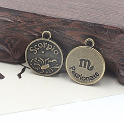 Скорпион Подвески в тибетском стиле , плоские круглые с двенадцати созвездий, античная бронза, Скорпион, 19 мм