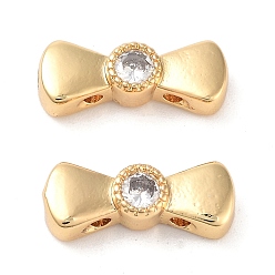 Настоящее золото 18K Многожильные звенья с бантом из латуни, прозрачным фианитом, без кадмия, без никеля и без свинца, реальный 18 k позолоченный, 5x13x3.5 мм, отверстие : 1 мм