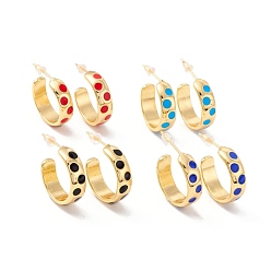 (52) Непрозрачная лаванда Серьги-гвоздики из настоящей позолоченной латуни 18k для женщин, серьги-кольца с эмалью и узором в горошек, серьги-кольца с реечным покрытием, без кадмия и без свинца, разноцветные, 6x19x2 мм, штифты : 1 мм