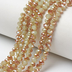 Желто-Зеленый Стеклянные бусины с гальваническим покрытием , имитация нефрита, с половиным покрытием, с покрытием цвета радуги, граненые, рондель, желто-зеленый, 3x2 мм, отверстие : 0.8 мм, около 165~169 шт / нитка, 15~16 дюйм (38~40 см)