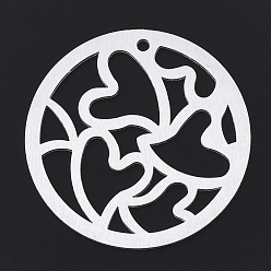 Silver Aluminium Big Pendants, Laser Cut Big Pendants, Flat Round with Heart, Silver Color Plated, 50x1mm, Hole: 2.5mm