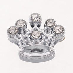 Platinum Alloy Crown Slide Charms with Grade A Rhinestones, Platinum, 13x14x5mm, Hole: 7x2mm