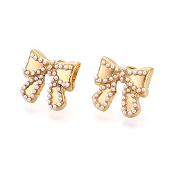 Настоящее золото 14K 304 серьги-гвоздики из нержавеющей стали и пластика ABS с имитацией жемчуга, бантом, ионное покрытие (ip), реальный 14 k позолоченный, 16x17 мм