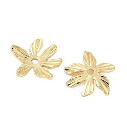 Настоящее золото 18K Шапочки и конусы для бусин, латунные, 6-лепестков цветка, реальный 18 k позолоченный, 18.5x18.5x3.5 мм, отверстие : 2 мм