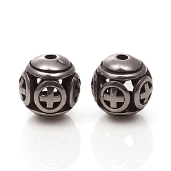 Античное Серебро 304 из нержавеющей стали бусы, полый, круглые с крестом, античное серебро, 10x10.5 мм, отверстие : 1.8 мм