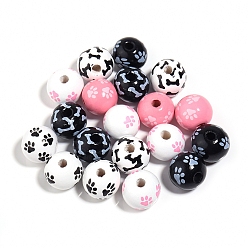 (52) Непрозрачная лаванда Древесина европейского бисера, круглые, отпечаток лапы, разноцветные, 16 мм, отверстие : 4 мм, 10 шт / комплект.