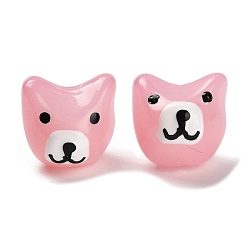 Pink Выпечка окрашенные стеклянные бусины, с эмалью, собака, розовые, 14~14.5x14.5x14~14.5 мм, отверстие : 1.4 мм
