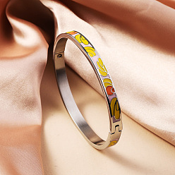 Желтый 304 из нержавеющей стали эмаль браслеты, шарнирные браслеты для женщин, ионное покрытие (ip), реальный 18 k позолоченный, желтые, внутренний диаметр: 2-3/8 дюйм (6 см)