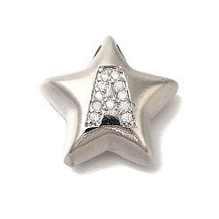 Letter A Стойка металлическая латунная микропрофилированная кубическая циркония подвески, долговечный, без кадмия и без свинца, буквы, платина, буква a, 15.5x16.5x5.5 мм, отверстие : 3 мм