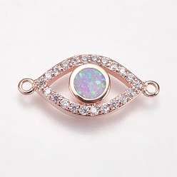 Lilac Brass Micro Pave Cubic Zirconia Links, with Synthetic Opal, Eye, Rose Gold, Lilac, 9x20x3mm, Hole: 1mm