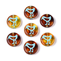 Сиена Окрашенные прозрачные акриловые бусины, Имитация янтаря, плоский круг с цыпленком, цвет охры, 11~11.5x4 мм, отверстие : 1.2 мм, Около 1351 шт / 500 г