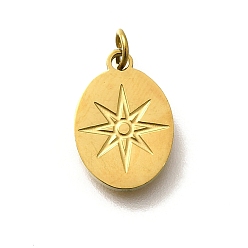 Настоящее золото 18K 304 прелести нержавеющей стали, с целью перехода в кольце, овал со звездой, ионное покрытие (ip), реальный 18 k позолоченный, 13x9x1.5 мм, отверстие : 3 мм
