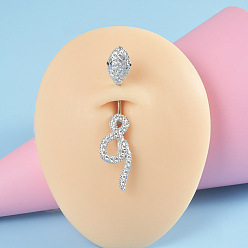 Змея 304 Кольца для пупка из нержавеющей стали с микропаве из кубического циркония, цвет нержавеющей стали, змея, 10 мм, штифты : 1.6 мм