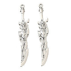 Античное Серебро Тибетский сплав стиля большие кулоны, без кадмия и без свинца, палаш, античное серебро, 58.5x10x3.5 мм, отверстие : 1.5 мм, Около 174 шт / 500 г