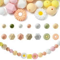 (52) Непрозрачная лаванда 48 шт. 14 стили, экологически чистые силиконовые фокальные бусины пищевого качества, изготовление ожерелий diy, маргаритка, разноцветные, 12~20x12~20~12~16.5 мм, отверстие : 2~2.2 мм