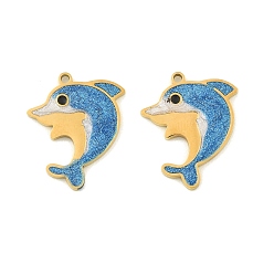 Dolphin 304 нержавеющей стальной эмали подвески, ионное покрытие (ip), с блеском порошок, реальный 18 k позолоченный, дельфин, 22x18.5x15 мм, отверстие : 1.5 мм