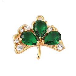 Настоящее золото 18K Латунная микропаве из прозрачного кубического циркония, для полуразрушенной бусины, клевер, реальный 18 k позолоченный, 16x19x4 мм, отверстие : 1 мм, штифты : 0.8 мм