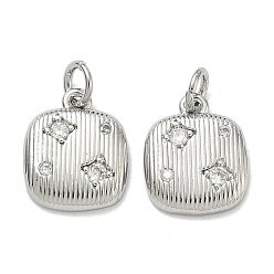 Платина Латунные микропаве прозрачные кубические циркониевые подвески, без кадмия и без свинца, стойки покрытие, долговечный, с целью перехода в кольце, квадратных амулеты, платина, 14x11.5x2.5 мм, отверстие : 3.4 мм