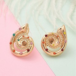 Золотой Сплав кубический цирконий серьги стержня, с 925 серебряными иглами, вихревая улитка, золотые, 28.5x21 мм