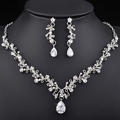 Платина Ожерелья с подвесками из сплава со стразами и серьги-гвоздики в форме капли, платина, 450 мм