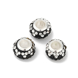 Черный Сплав горный хрусталь глина паве бусины, рондель, чёрные, 12.5x7.5 мм, отверстие : 5.2 мм