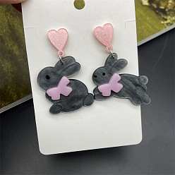 Серый Пасхальные акриловые серьги-подвески, кролик, серые, 52x26~36 мм