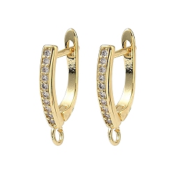 Настоящее золото 18K Латунные серьги-кольца из прозрачного кубического циркония, защёлка с петлёй, долговечный, стойки покрытие, без свинца и без кадмия, реальный 18 k позолоченный, 21x12x3 мм, отверстие : 2.5 мм, штифты : 0.8 мм
