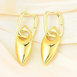 Настоящее золото 18K Женские латунные серьги-кольца с конским глазом, стойки покрытие, прочное покрытие, без кадмия и без свинца, реальный 18 k позолоченный, 55.5x16 мм