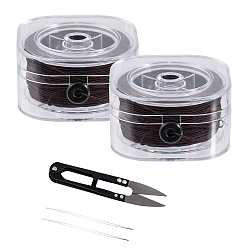 Black DIY Jewelry, with Elastic Polyester Cord, Sharp Steel Scissors and Stainless Steel Big Eye Beading Needles, Black, 0.8mm