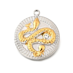 Змея 304 подвески из нержавеющей стали и страз, золотые и нержавеющая сталь цвет, змея, 19x16.5x3 мм, отверстие : 1.6 мм