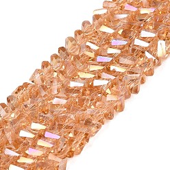 Sandy Brown Electroplate Transparent Glass Beads Strands, Triangle, Faceted, AB Color Plated, Sandy Brown, 2~3x3~3.5x3~3.5mm, Hole: 0.7~0.9mm, about 122~136pcs/strand, 10.43~11.61 inch(26.5~29.5cm)