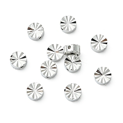Real Platinum Plated SHEGRACE Brass Beads, Cadmium Free & Nickel Free & Lead Free, Textured Flat Round, Real Platinum Plated, 6x3mm, Hole: 1mm