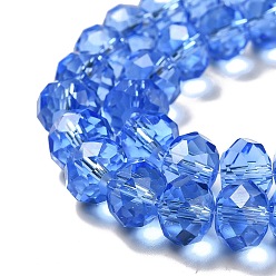 Medium Blue Handmade Glass Beads, Faceted Rondelle, Medium Blue, 10x7mm, Hole: 1mm, about 70~72pcs/strand