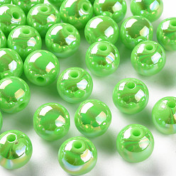 Лайм Непрозрачные акриловые бусины, с покрытием AB цвета, круглые, желто-зеленые, 12x11 мм, отверстие : 2.5 мм, Около 566 шт / 500 г