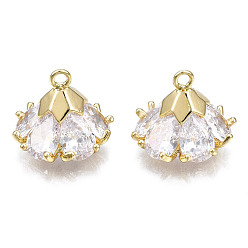 Золотой Подвески из прозрачного кубического циркония с инкрустацией из латуни, без кадмия, без никеля и без свинца, цветок, золотые, 12x15x15 мм, отверстие : 1.5 мм