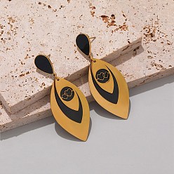 Golden 304 Stainless Steel Stud Dangle Earrings, Horse Eye with Heart, Golden, 60x24mm