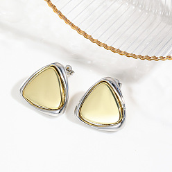 Треугольник Двухцветные серьги-гвоздики из латуни, платиной и золотом, треугольные, 22x22.5 мм