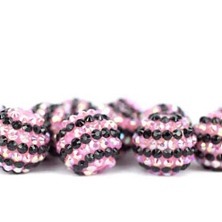 Роза Бусины со стразами из смолы, круглый с узором в полоску, для изготовления ювелирных изделий DIY, ручки и поделки из бисера, роза, 20x17.5 мм, отверстие : 2.7 мм